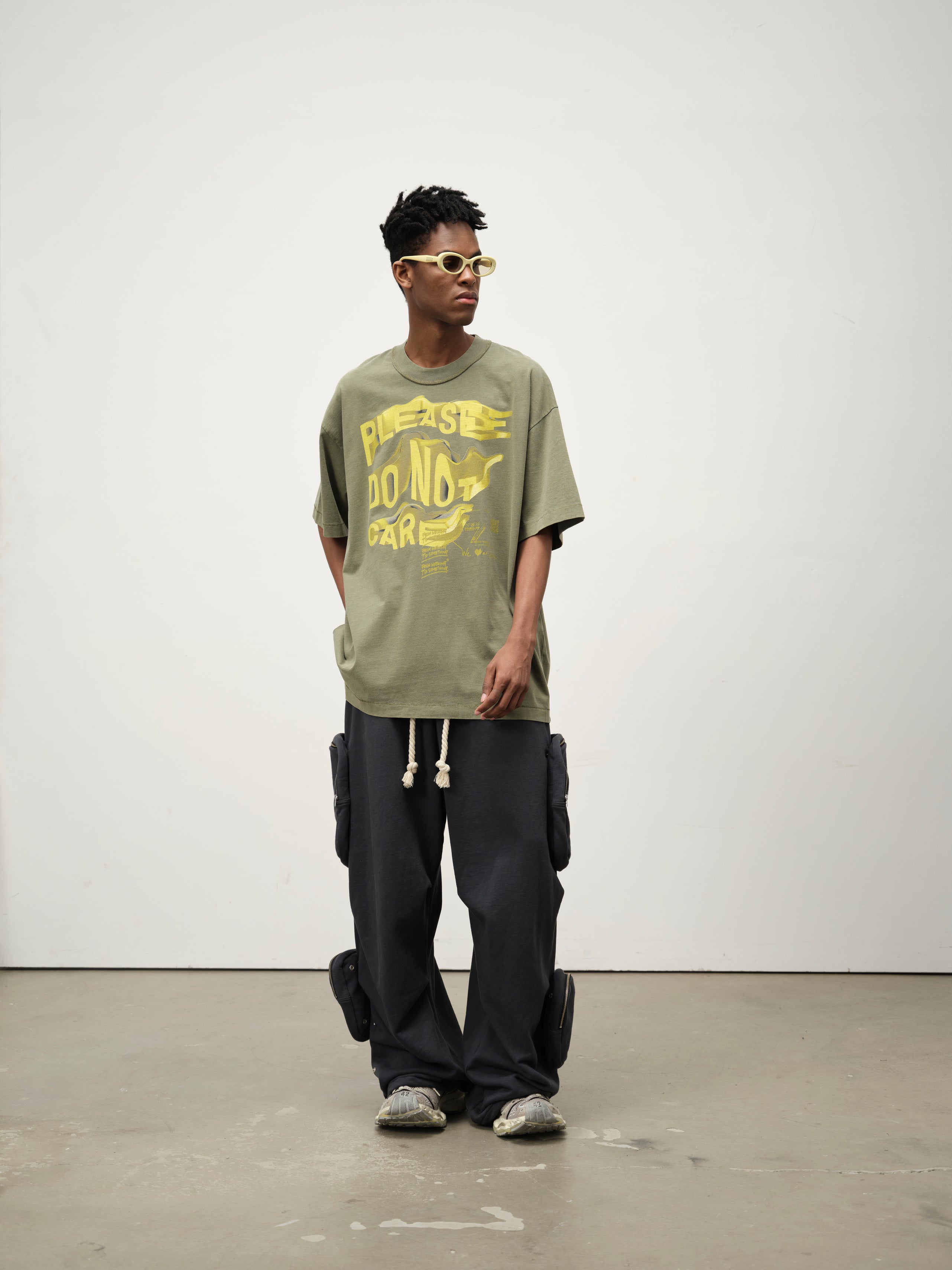Do Not Care Graphic Tee — Gold Green