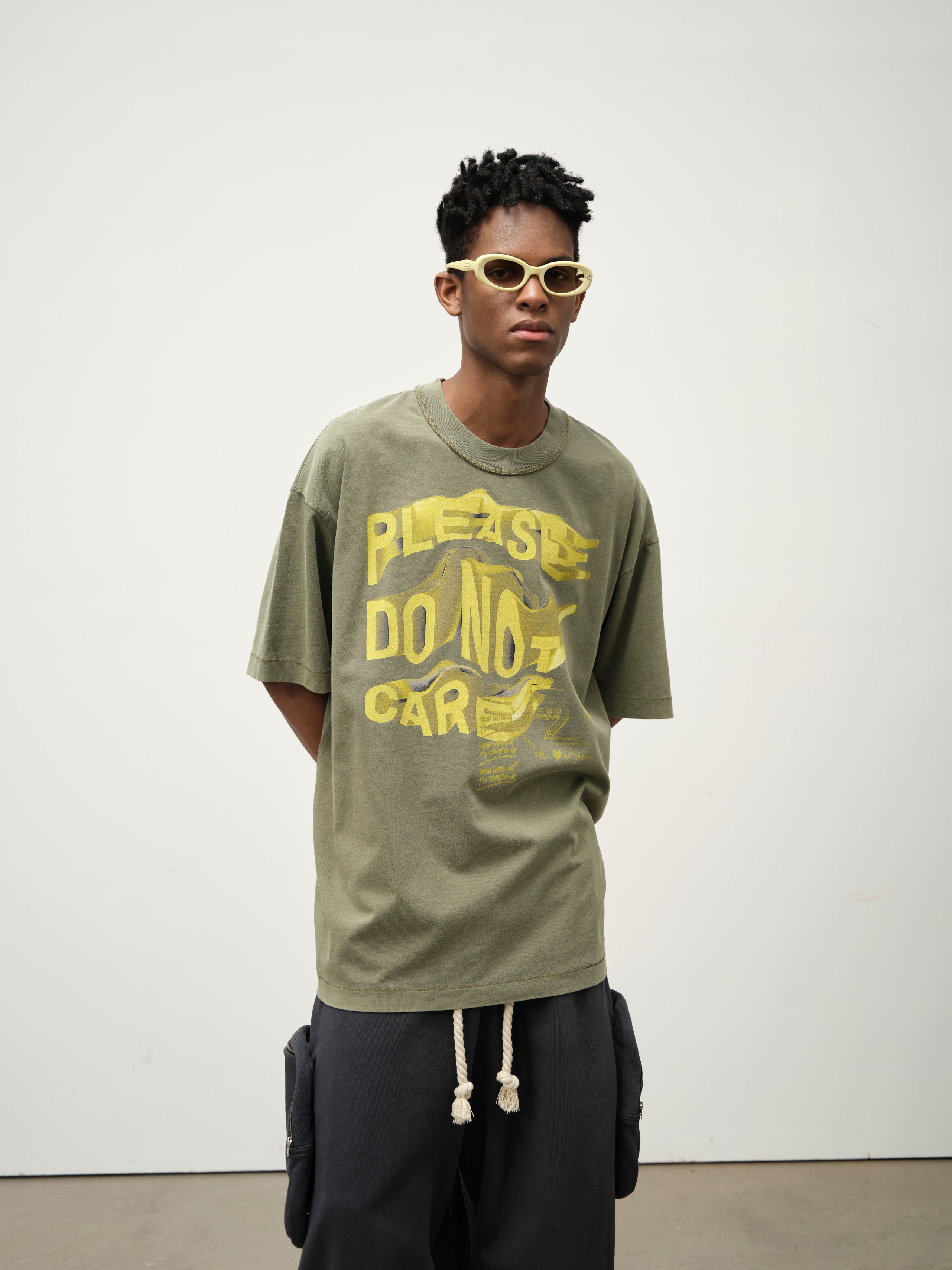 Do Not Care Graphic Tee — Gold Green