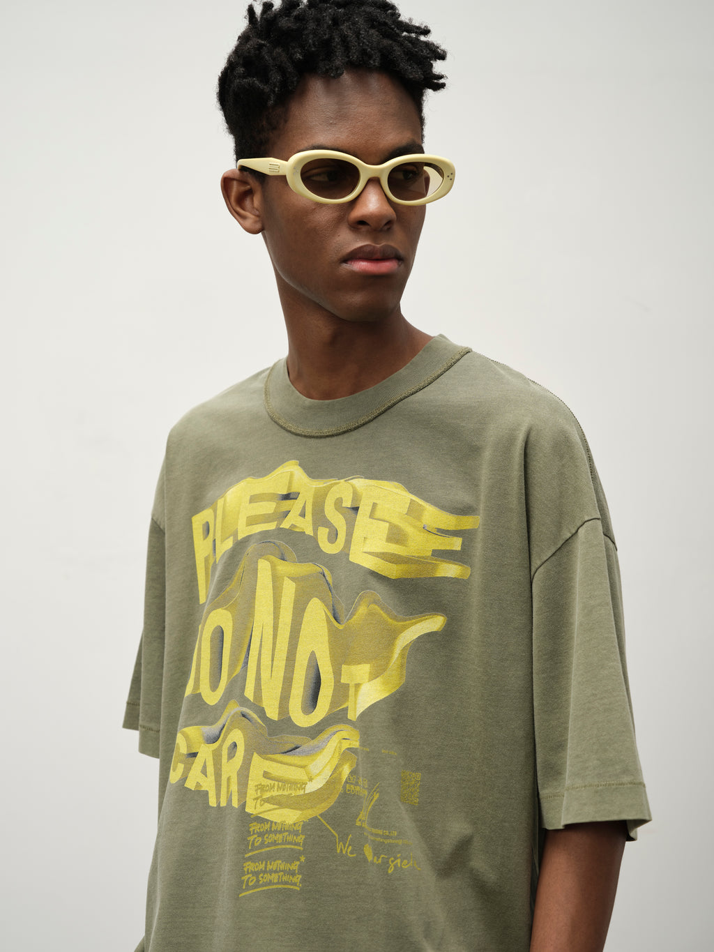 Do Not Care Graphic Tee — Gold Green