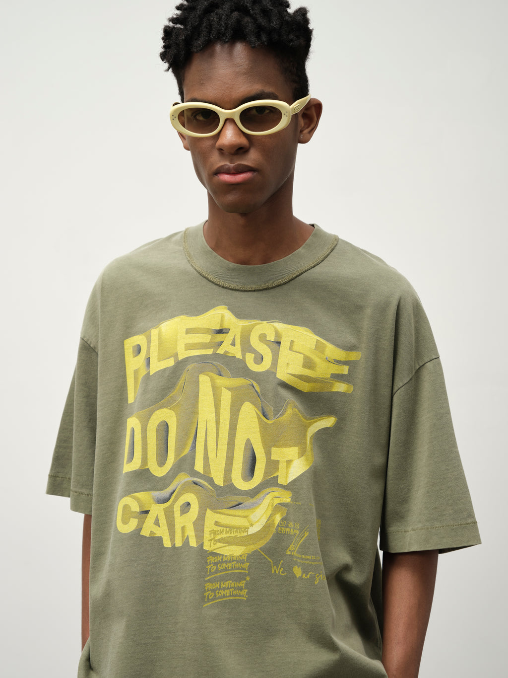 Do Not Care Graphic Tee — Gold Green