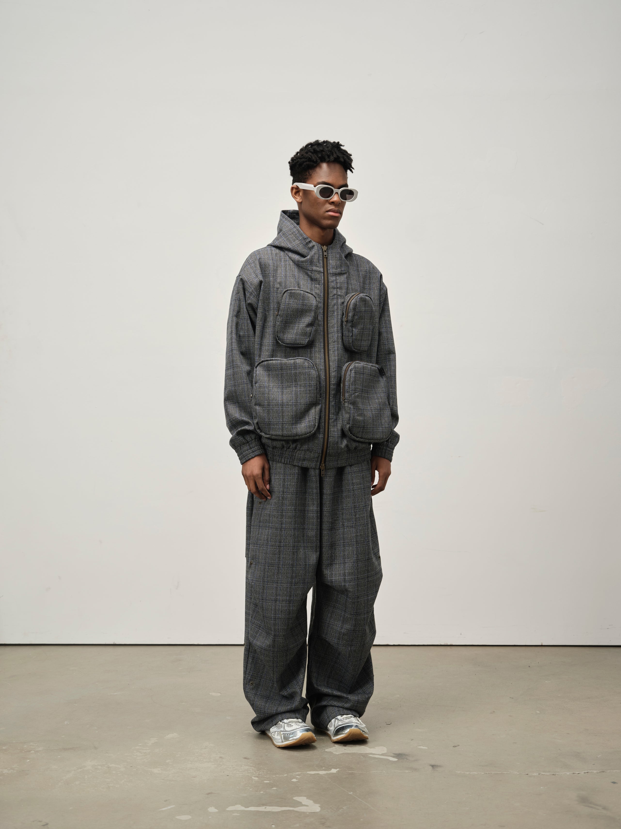 Detachable Pocket Plaid Jacket