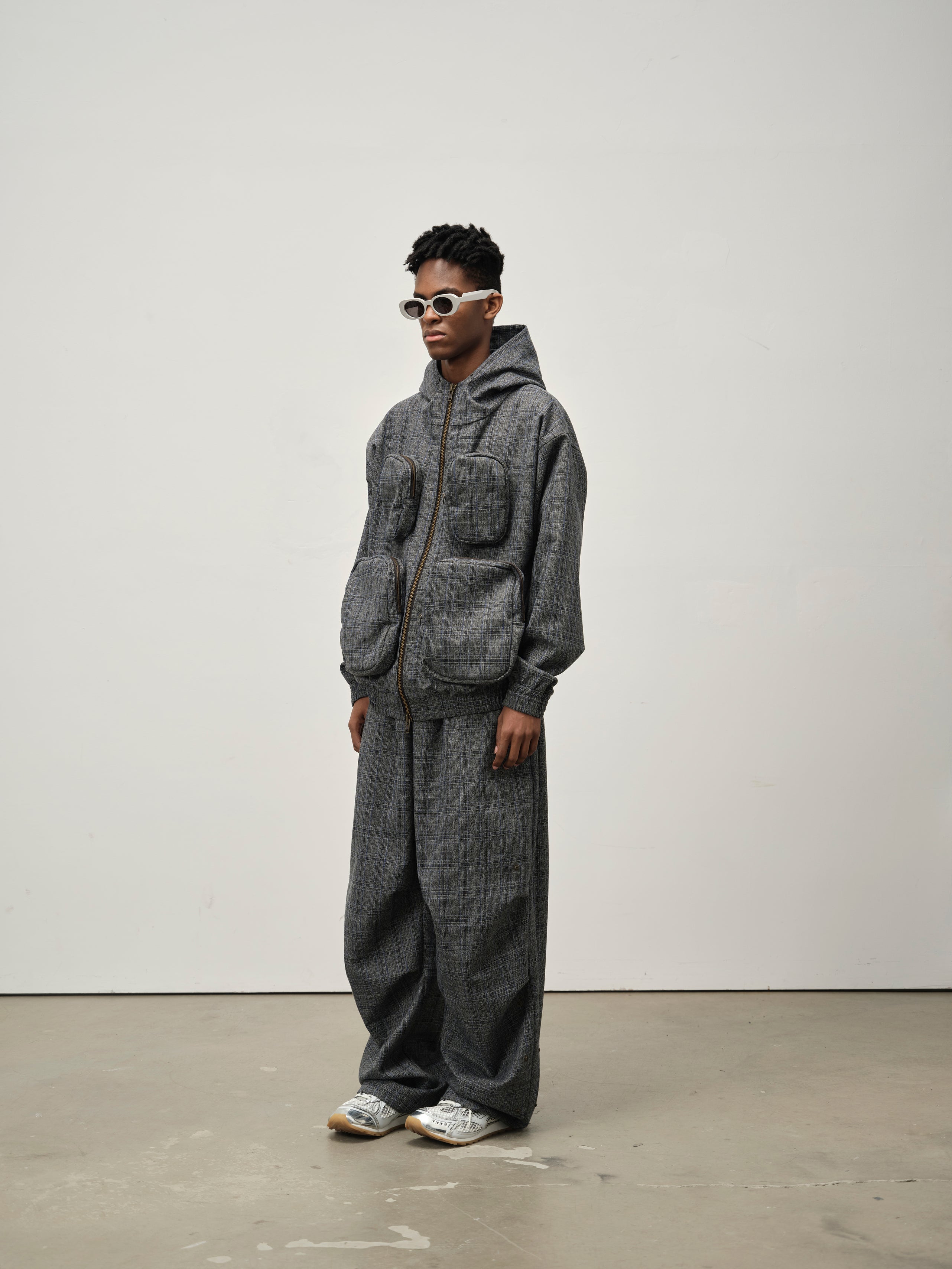 Detachable Pocket Plaid Jacket