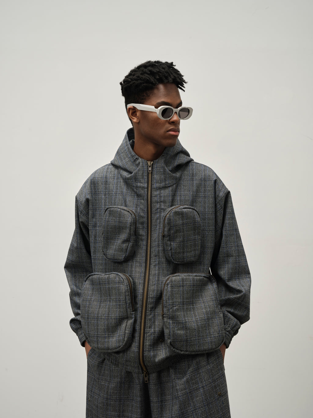 Detachable Pocket Plaid Jacket