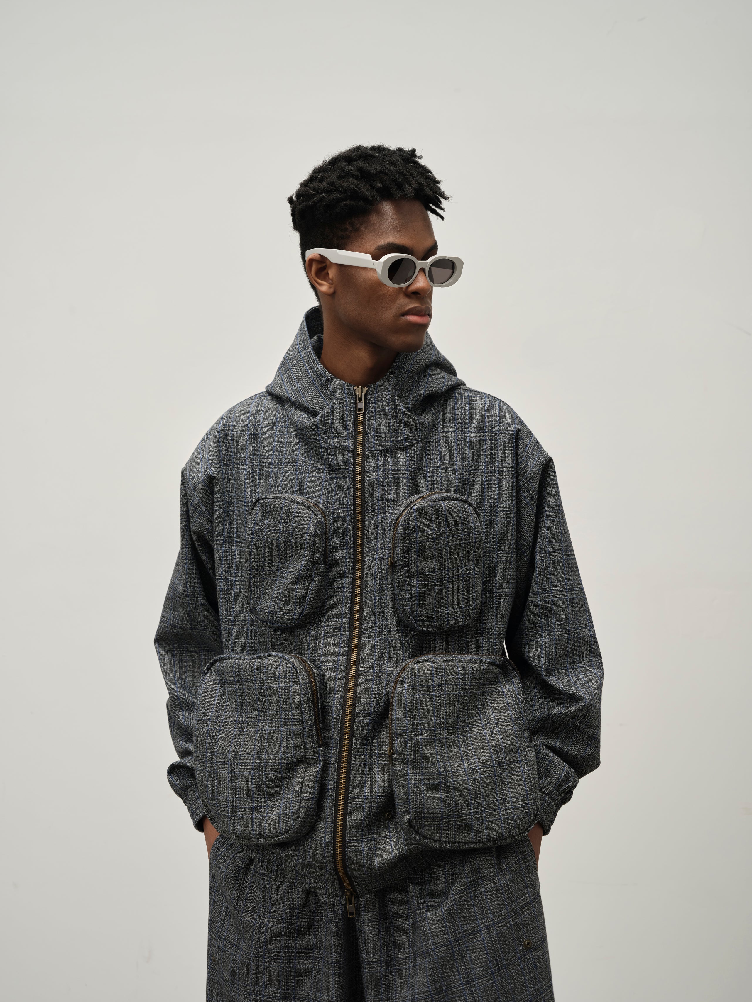 Detachable Pocket Plaid Jacket
