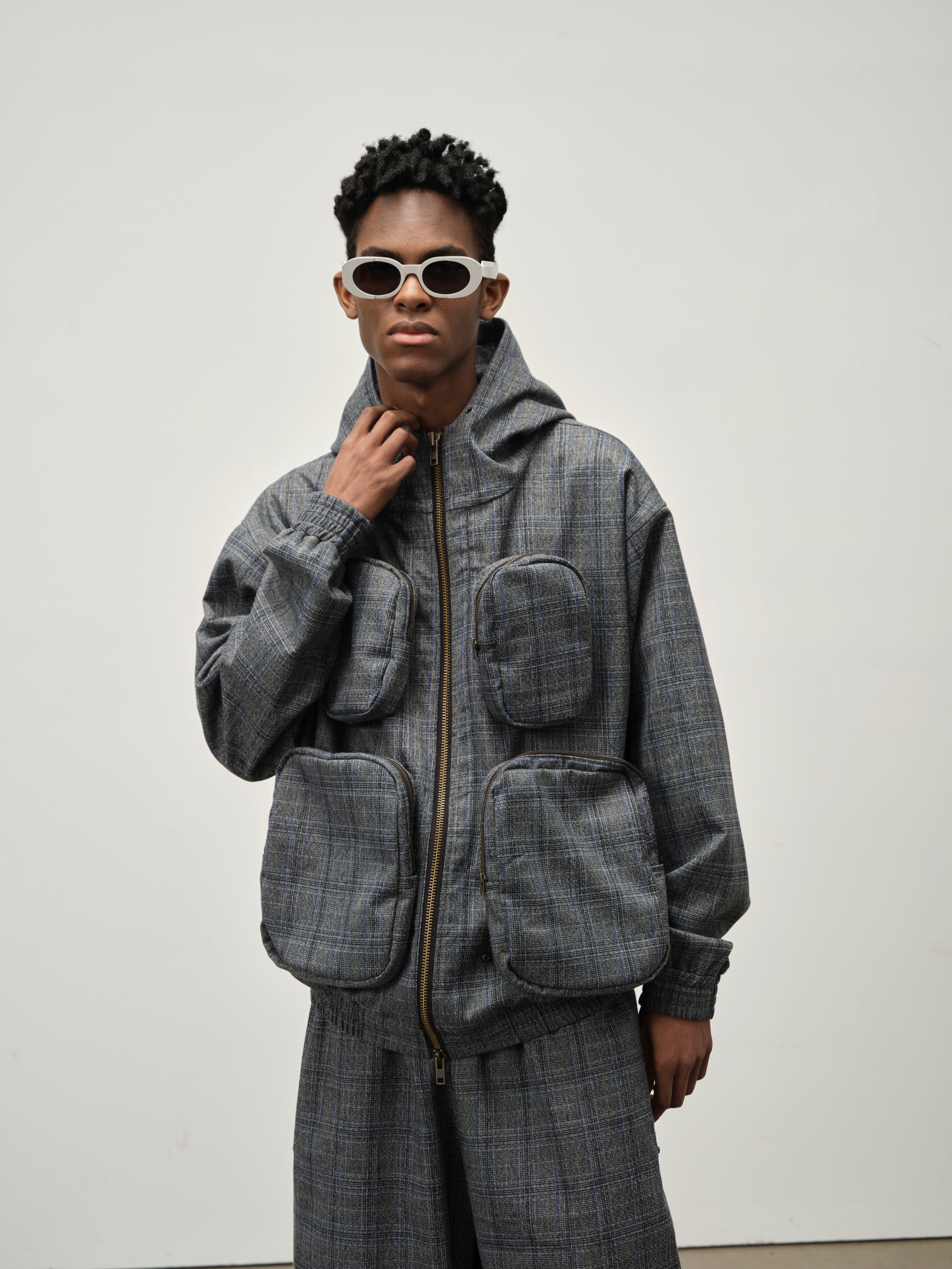 Detachable Pocket Plaid Jacket