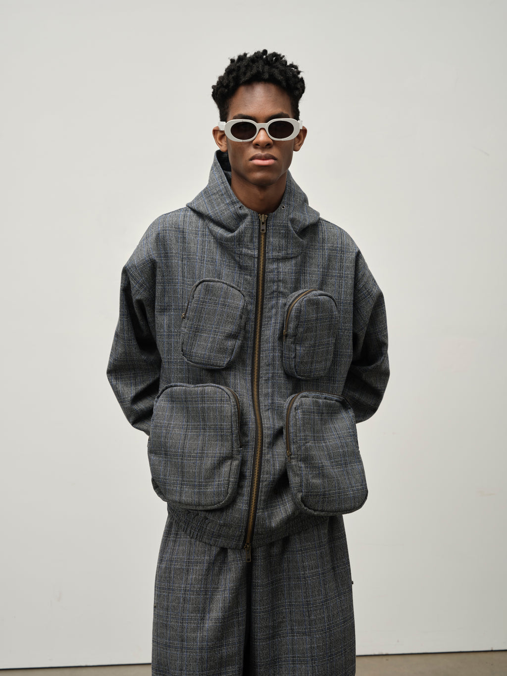 Detachable Pocket Plaid Jacket