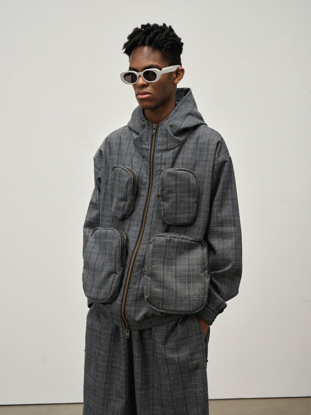 Detachable Pocket Plaid Jacket