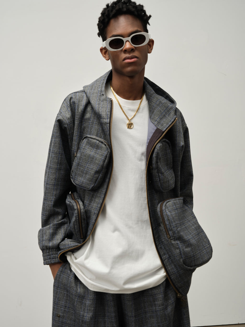 Detachable Pocket Plaid Jacket