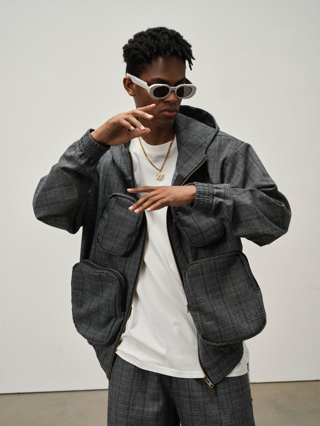Detachable Pocket Plaid Jacket