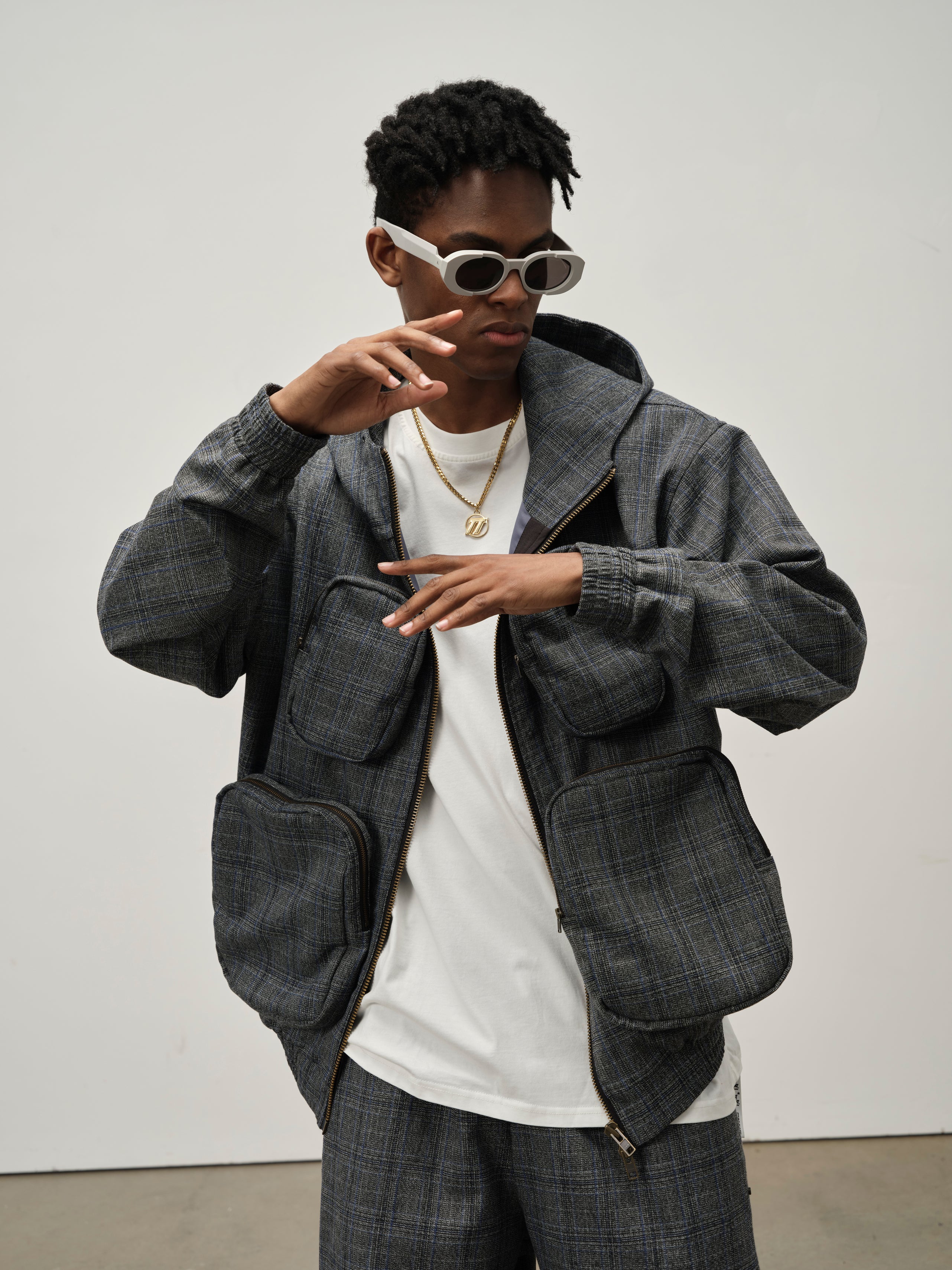 Detachable Pocket Plaid Jacket