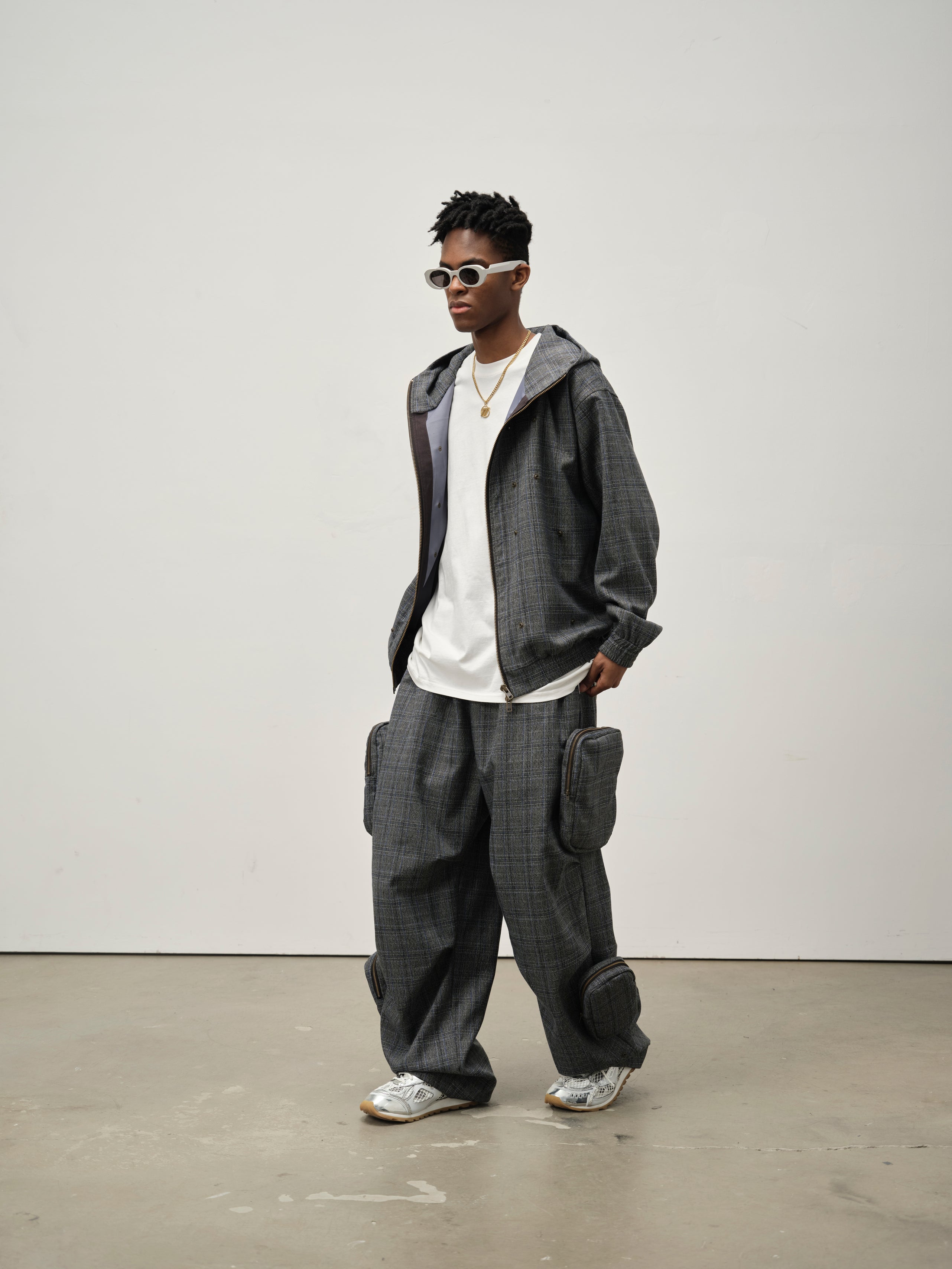 Detachable Pocket Plaid Trousers