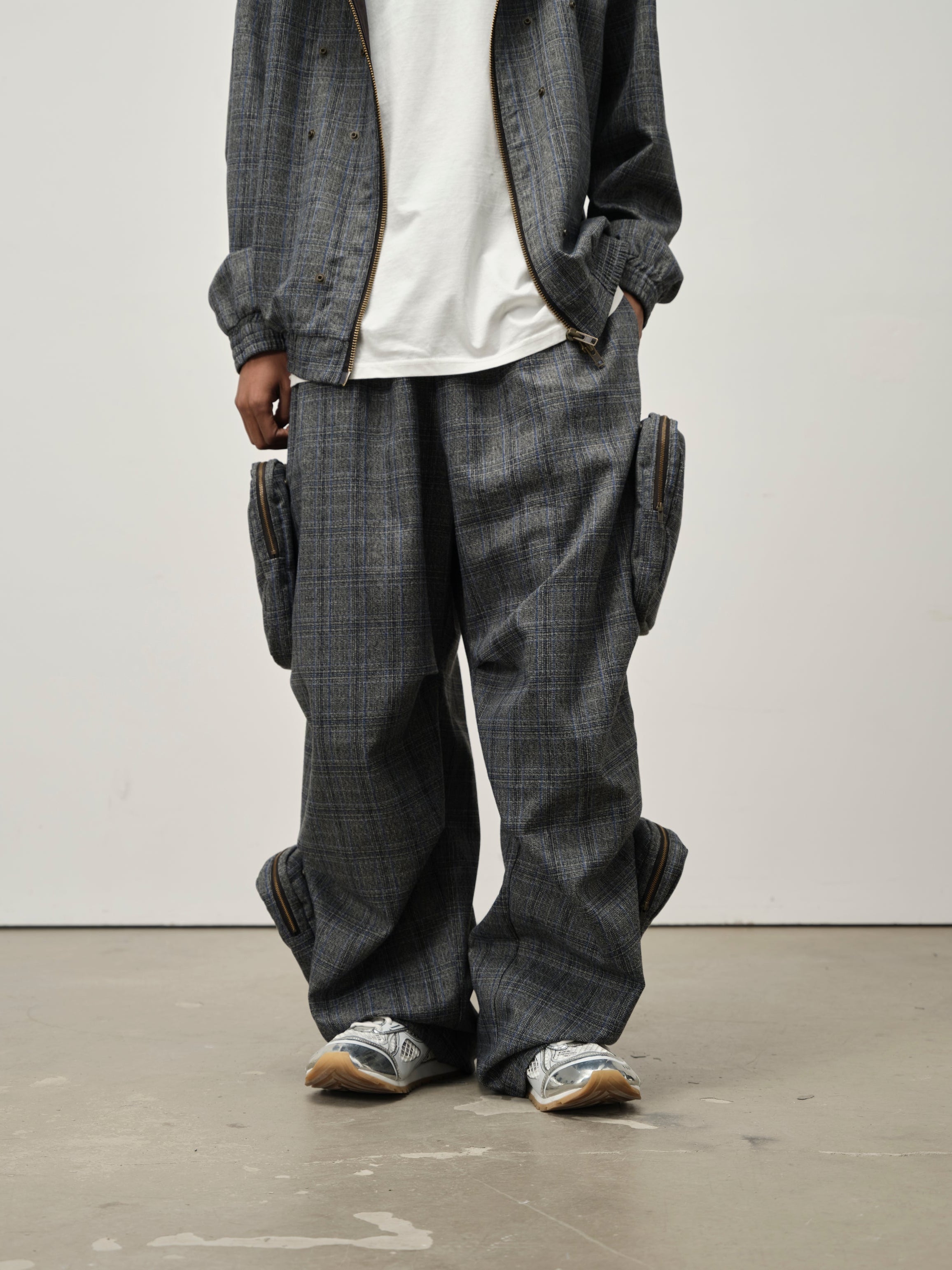 Detachable Pocket Plaid Trousers